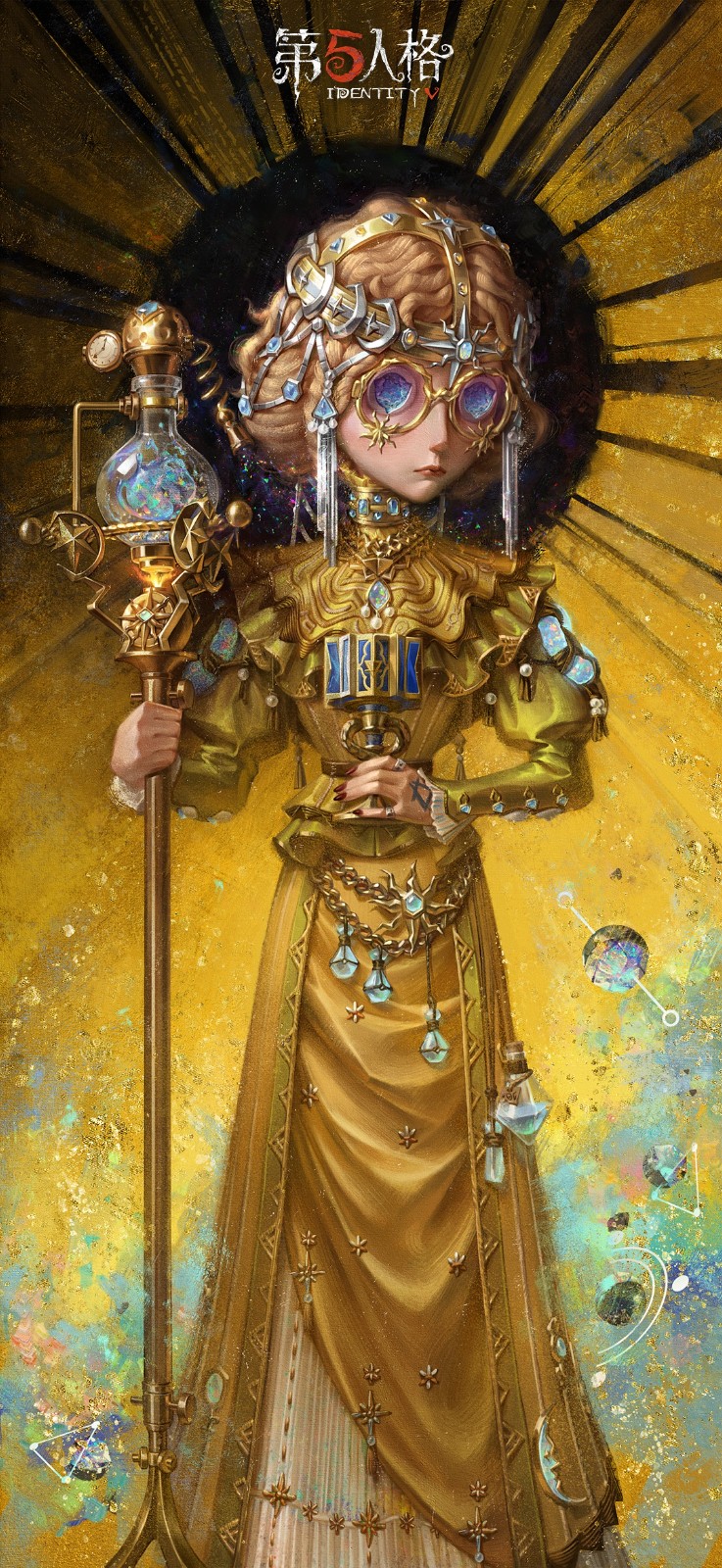 佣兵化身为柴郡猫造型，蹲坐在月牙之上，尾巴轻摆，眼睛发出幽幽蓝光，充满奇幻色彩