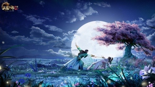 游戏内拍照界面截图，一名角色站在雪山之巅俯瞰江湖，画面唯美如画