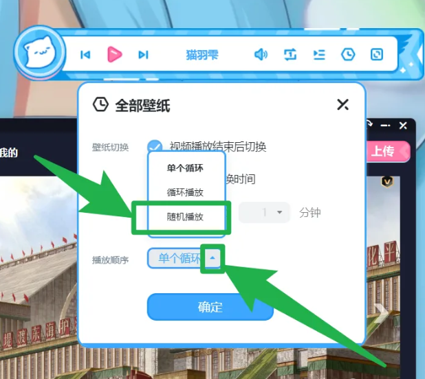 播放顺序选项卡界面展示，包含多种播放模式可选的下拉菜单