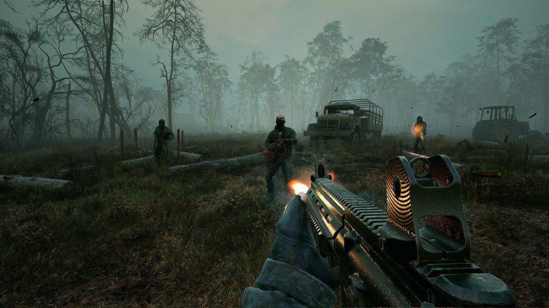 医疗帐篷内景，医护人员为受伤潜行者包扎，桌上摆放着药剂与医疗器械