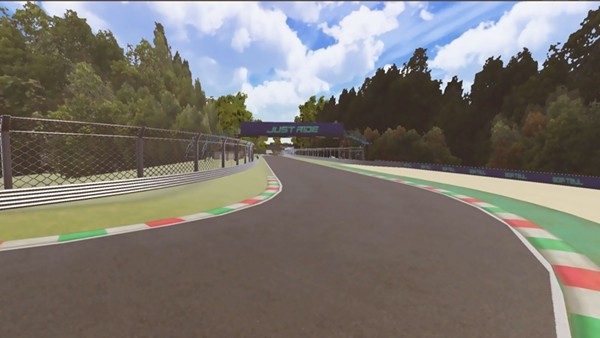 霍根海姆赛道长直道尽头刹车区，多辆赛车并排入弯激起烟尘