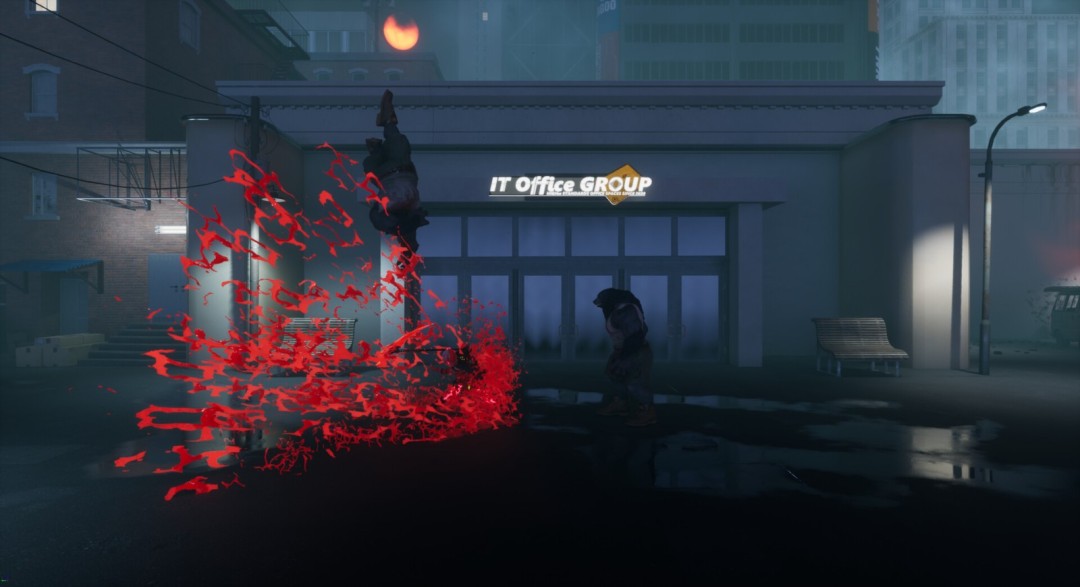 慢动作画面中，子弹从枪口射出，主角侧身闪过，身后留下残影