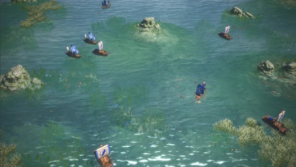 夕阳西下，孤舟独影航行于金色海面，船帆被染成橘红，背景是渐暗的天际线，意境悠远