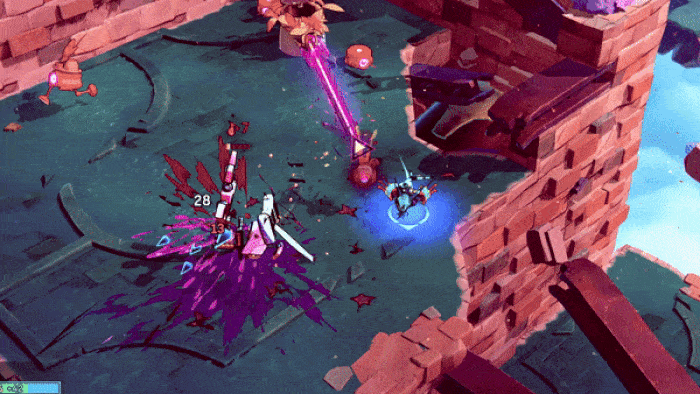 机械宠物机器人悬浮在玩家身后，发射蓝色电弧击晕远处敌人