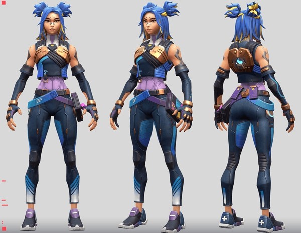 三位英雄同框展示，各自服饰与技能光效明显对应不同主色调