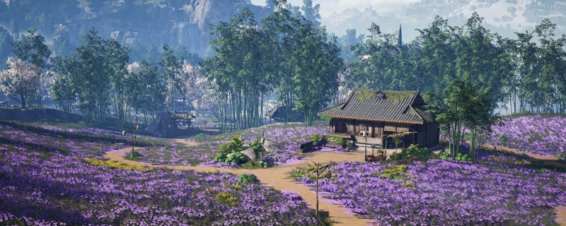 《燕云十六声》清河区域场景图，古朴城镇与山水相映，NPC神情各异，展现浓厚江湖氛围