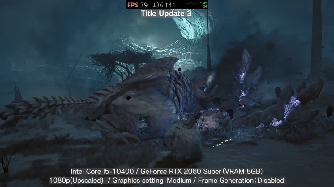 游戏内战斗场景截图，展示复杂光影环境下的怪物与角色动作细节