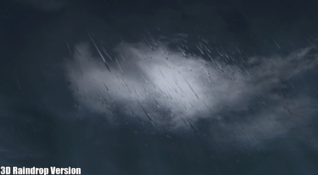 雨滴落在水面激起涟漪，周围环境倒影随波晃动，展现高度真实的水体交互