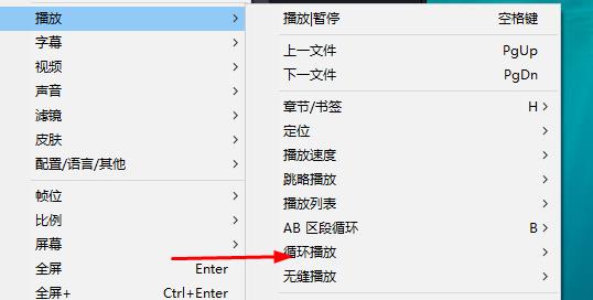 PotPlayer播放设置中循环播放选项及其子菜单展示