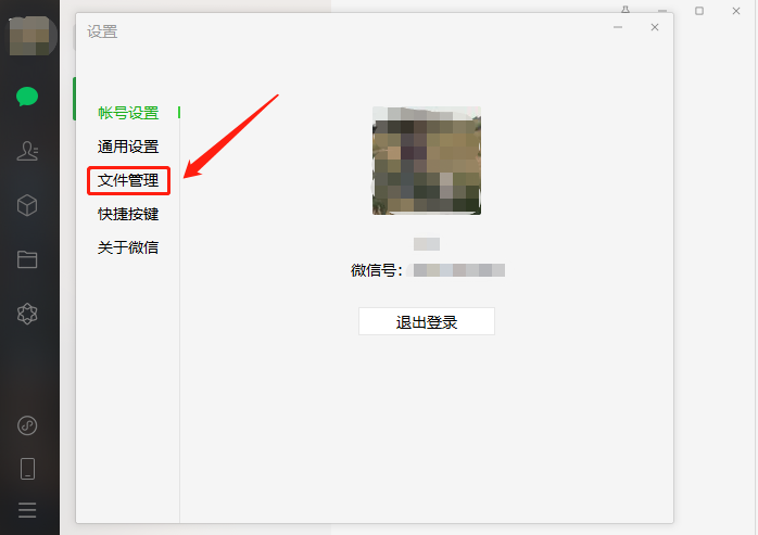 文件管理选项位于设置页面左侧菜单，高亮显示其在列表中的具体位置