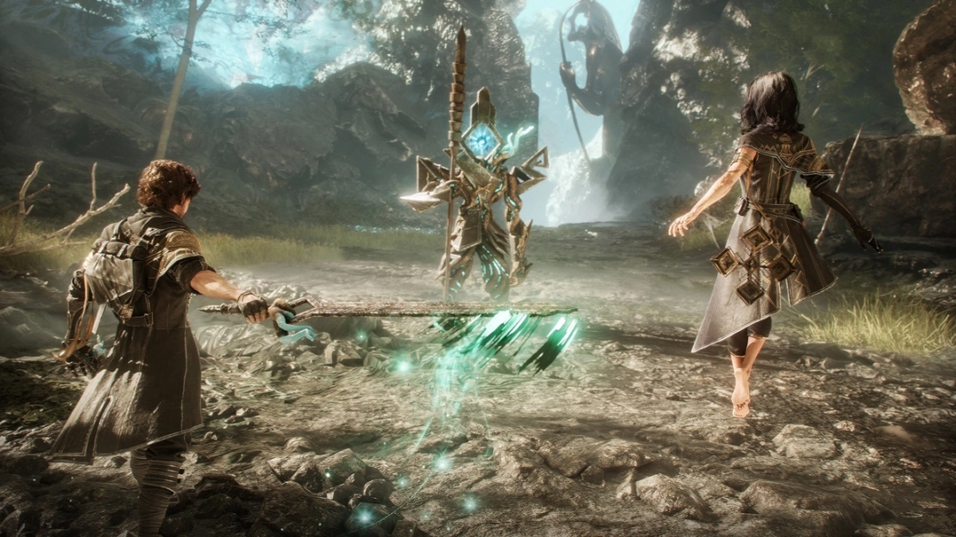 《光与影：33号远征队》游戏主视觉图，两名主角立于破碎大地之上，背后是撕裂天际的光暗交汇奇景