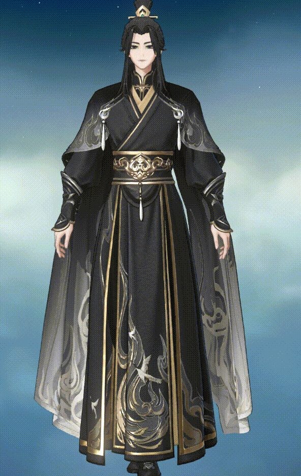 另一款时装【衣·玄羽白燕】正面展示，风格更为灵动飘逸