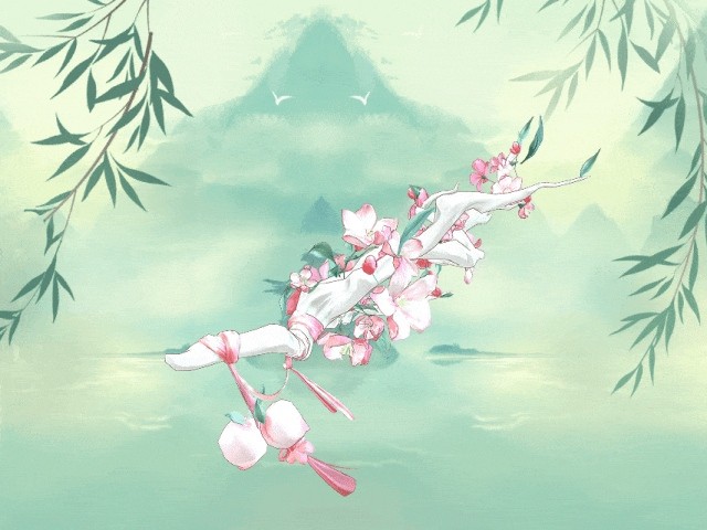 飞行法器【蟠桃琼枝】动态效果图，树枝化作坐骑，花瓣随行飘散