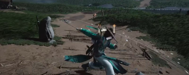 《燕云十六声》中角色使用无名剑法释放剑气的战斗画面，剑光横扫大片敌人，特效华丽