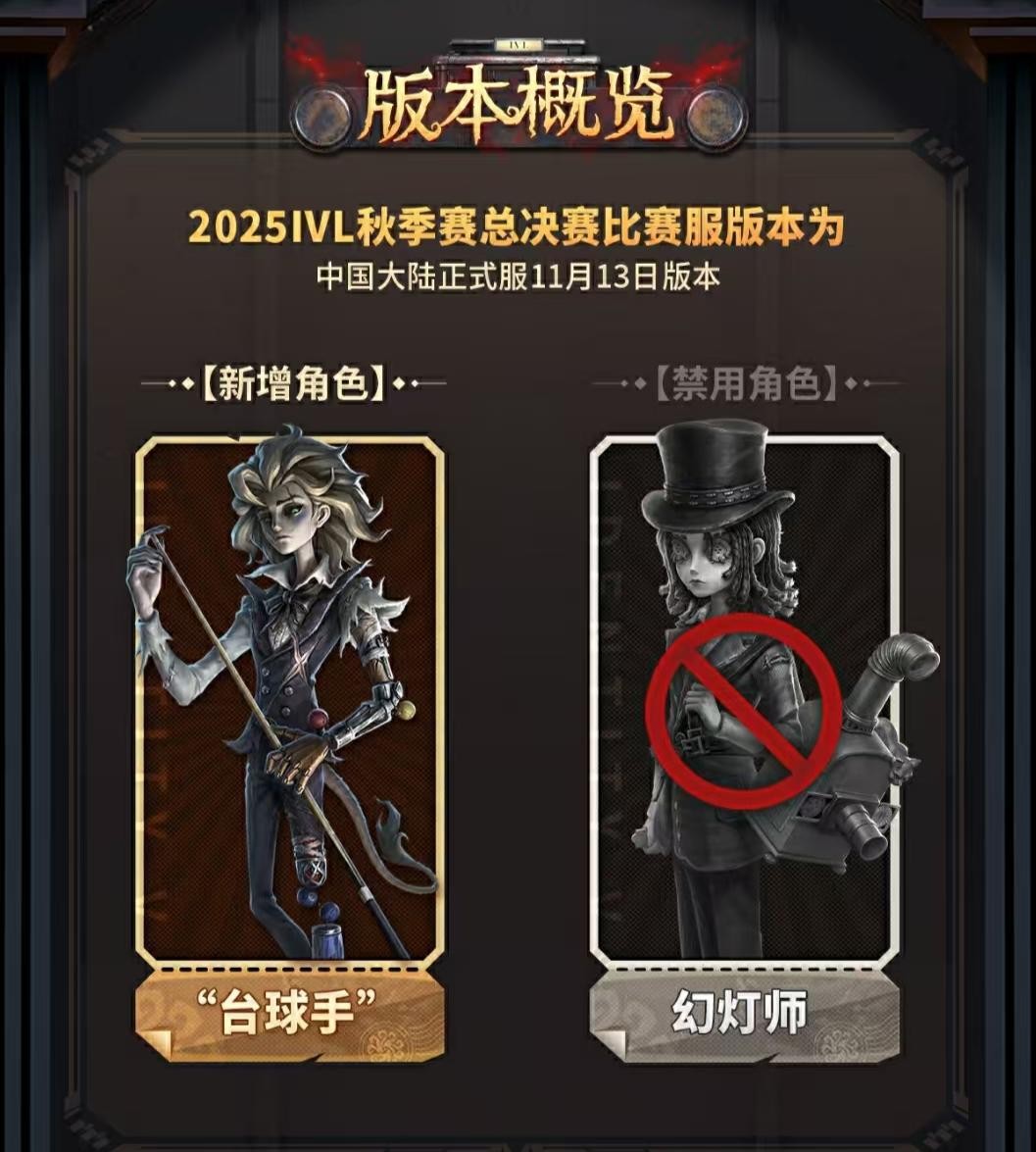 游戏内新监管者‘台球手’立绘展示图，角色手持台球杆，周围漂浮多个彩色球体，技能特效华丽