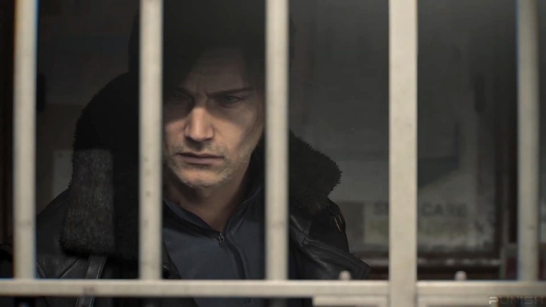 游戏实机画面对比分屏：左侧格蕾丝蜷缩于废弃诊所柜内，手电微光映出墙角蠕动阴影；右侧里昂腾空旋踢击飞感染者，斧刃寒光划破雨夜街道