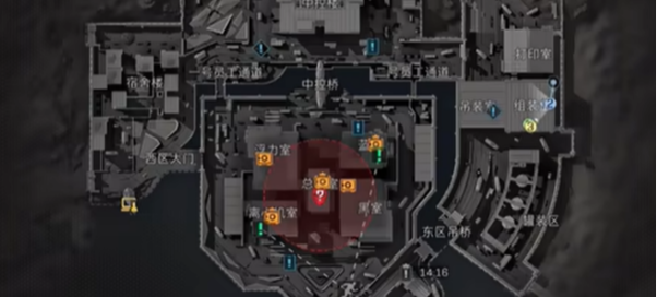 航天基地俯视战术地图标注图，红色箭头由主楼入口指向组装室二楼，路径以荧光黄高亮，关键拐点配有‘注意听声’‘可架枪’图标