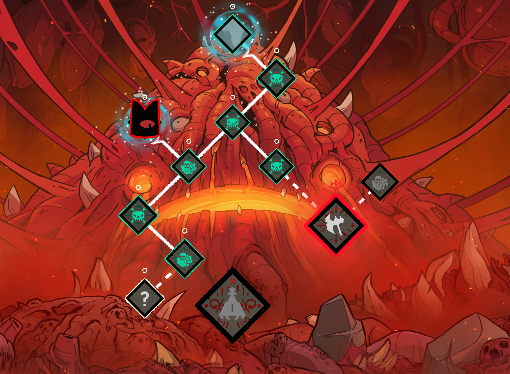 游戏UI界面特写：刽子手立于燃烧祭坛中央，身披破败红袍，双手紧握一柄泛着暗光的巨大双刃斧，背景浮现‘THE EXECUTIONER’血色铭文