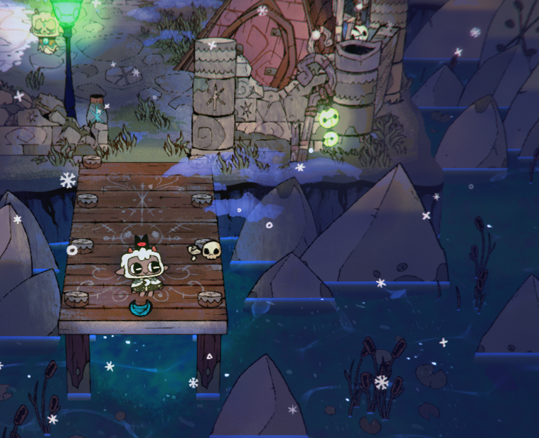 《咩咩启示录》UI特写：角色装备界面高亮显示‘拉陶的堕落斗篷’，边缘燃烧着幽紫色余烬特效