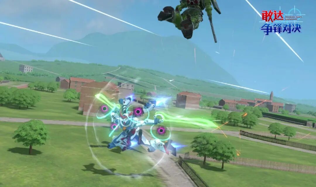 觉醒形态格斗连招：机体周身环绕淡金色粒子流，三次快速挥击带出残影与能量震波