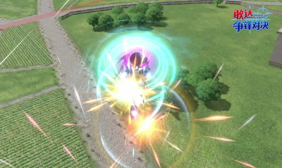 格挡反击特写：光束剑劈砍被金色格挡光盾弹开，随即机体暴起突进，最后一击打出红色‘封印’特效文字