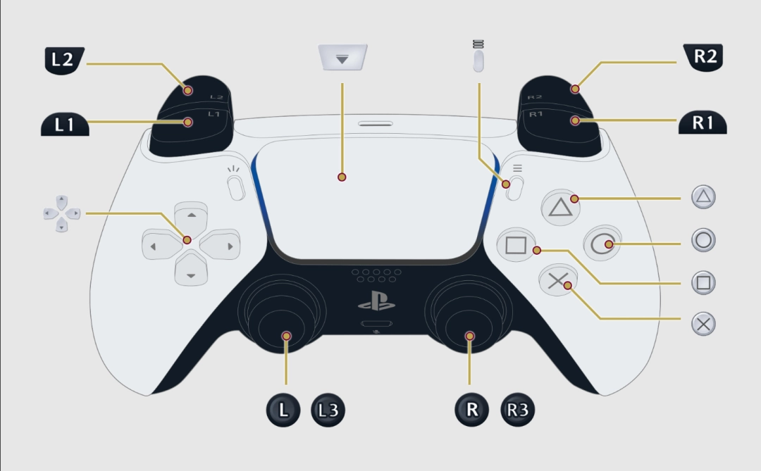 《仁王3》游戏内操作指引界面截图：左侧显示PS5手柄按键图标，右侧同步标注中文功能说明，界面简洁清晰