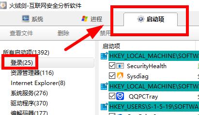 启动项列表中‘火绒安全软件’条目被选中，右键菜单展开，‘禁用’选项处于可点击状态，背景为深色专业级调试界面