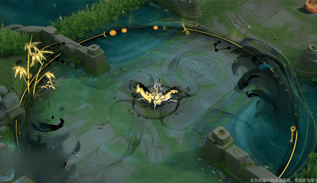 游戏内实机截图：伽罗与花木兰并肩立于长城烽火台边缘，画面右下角浮现半透明语音气泡，显示‘起一声羌笛……’台词文本，背景风沙轻扬，远处夕阳熔金