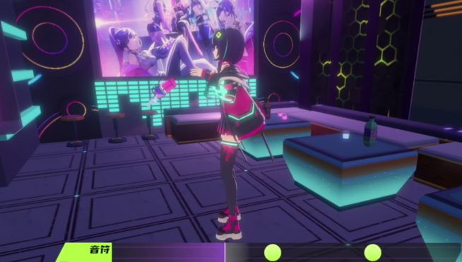 UI界面演示图：左侧显示‘情绪值’条呈暗红色闪烁，右侧弹出提示框‘前往娱乐场所可缓解压力’，背景为昏暗小巷中的发光酒瓶剪影