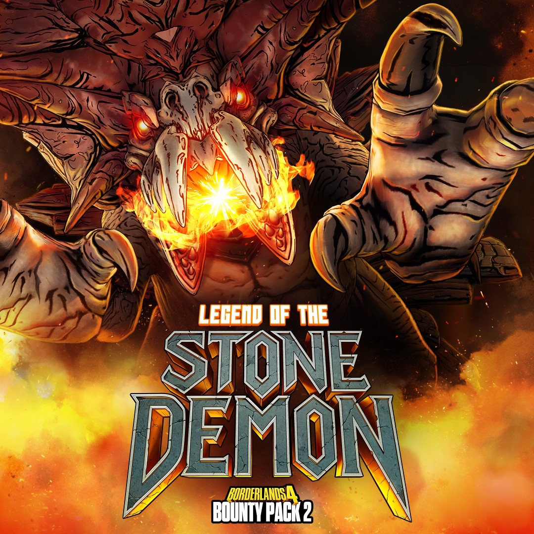 《无主之地4》赏金包2官方宣传图：荒芜矿井入口处巨岩崩裂，一道泛着珍珠光泽的暗紫色能量裂隙中，隐约浮现狰狞石魔剪影，地面散落奥顿石晶体与锈蚀祭坛残骸