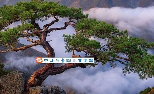 电脑桌面任务栏右下角显示搜狗输入法图标，当前已成功切换为搜狗输入状态，图标呈蓝色S形设计