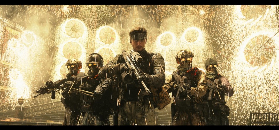 小岛工作室CTO酒本海旗男在技术会议现场接受采访，背景屏幕显示Decima引擎实时渲染的《死亡搁浅2》城市地貌细节