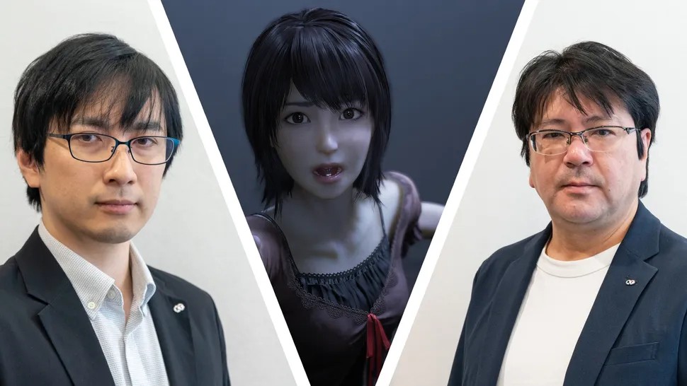 《零红蝶：重制版》游戏画面：昏暗古宅走廊中，白衣女子背影伫立于纸拉门后，烛光摇曳，阴影浓重而绵长