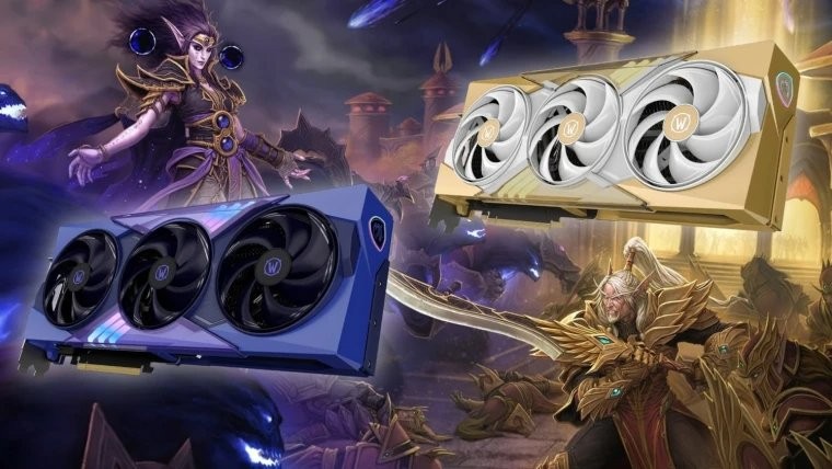 微星RTX 5070光明版显卡实物图：银白鎏金配色搭配圣光粒子纹理散热壳，顶部嵌有发光‘圣光之盾’徽记