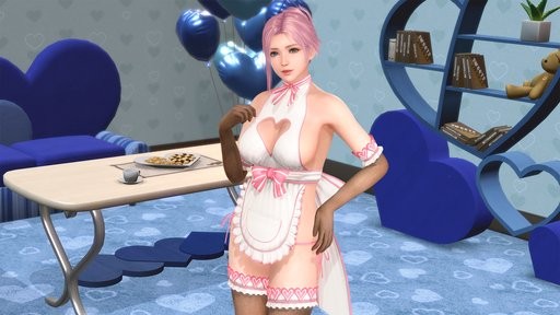 写真集第六页：室内厨房场景，女神单膝跪地擦拭料理台，围裙褶皱富有立体感，金属厨具反射出柔和高光