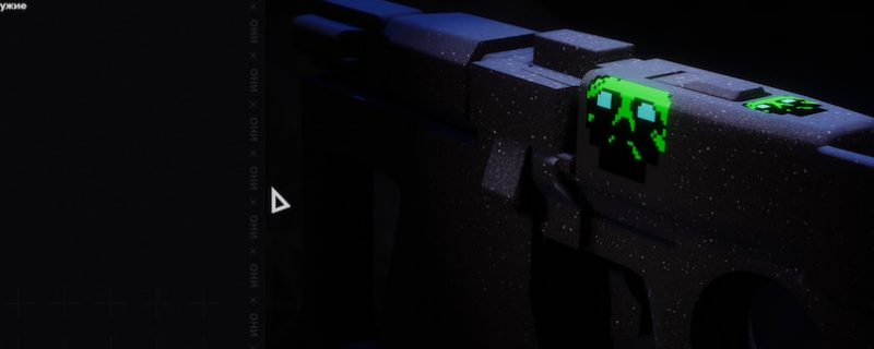 V75疤痕突击步枪第一人称持握特写，金属质感枪身泛着冷蓝色伏特能量纹路，枪口微光闪烁，背景为《失落星船：马拉松》标志性灰蓝调太空站内部结构