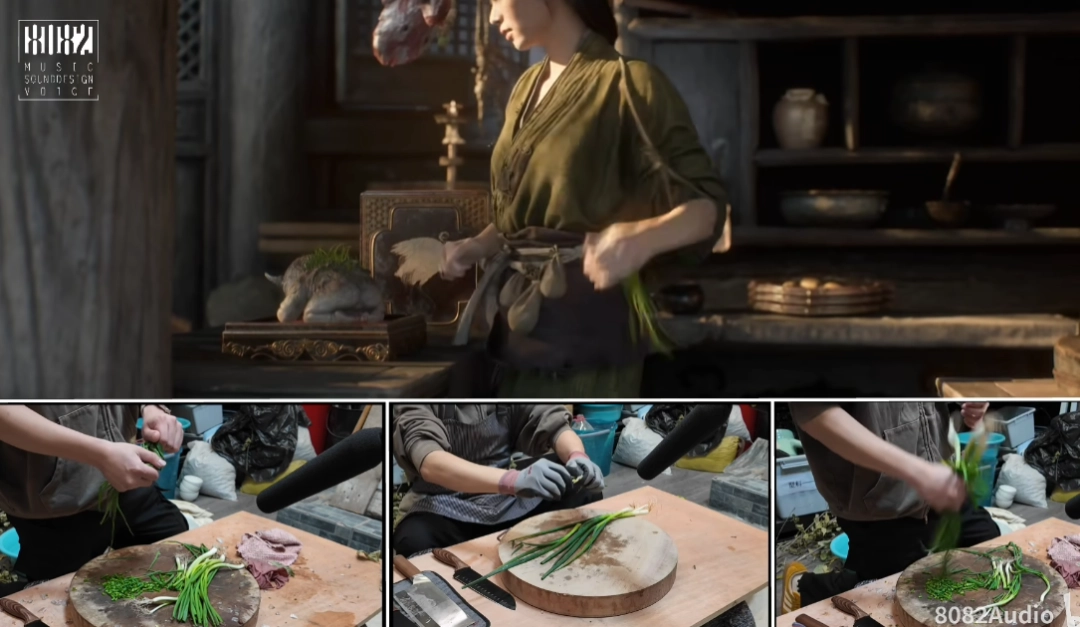 截图四：慢镜头捕捉筷子夹起金黄春卷瞬间，酥皮碎屑簌簌落下，背景虚化凸显食物质感