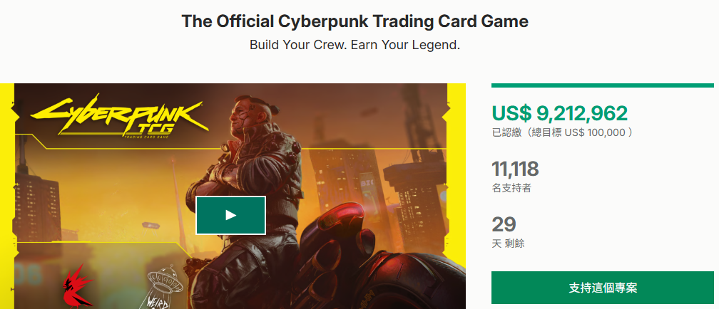 众筹页面实时档位销售热力图：红色高亮区块密集覆盖7999美元NIGHT CITY LEGEND、2499美元NEON SAMURAI等高端档位，绿色区域仅剩少量基础档位