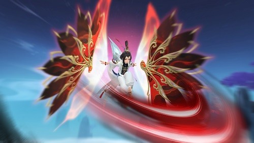 门派实战优化细节图：唐门‘含沙射影’技能轨迹演示（带强霸体标识）、百道‘玄定九天’拉拽效果动图、梨门‘雄兵御甲’减伤数值浮动提示、逍遥‘冰瀑寒川’前摇缩短对比帧