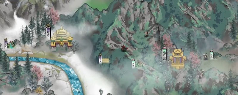 《龙胤立志传》唐门场景实机截图：青瓦斜檐下的幽深院落，石阶旁立着淬毒银针匣与折叠弩架，背景屏风绘有蛛网缠剑图腾，氛围诡谲而精密