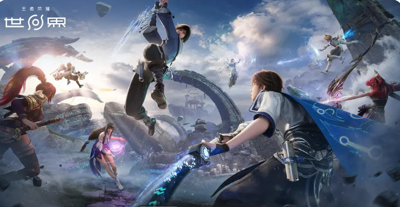 西施与元流之子协同作战特写，西施指尖浮现蓝色漩涡阵法，地面泛起涟漪光效，元流之子腾空跃斩，刀光裹挟阵法粒子特效劈向被吸附成团的三名敌方精英怪