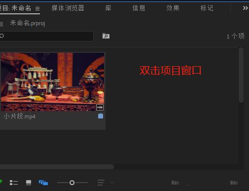 Adobe Premiere Pro软件界面特写，项目面板中清晰显示一张待处理的风景图片素材缩略图