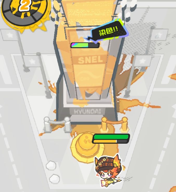 战斗复盘回放画面：三段连招触发染色条连续充能，最终霓可必杀技引爆全屏彩虹涟漪，敌方单位被多层色块包裹并快速崩解