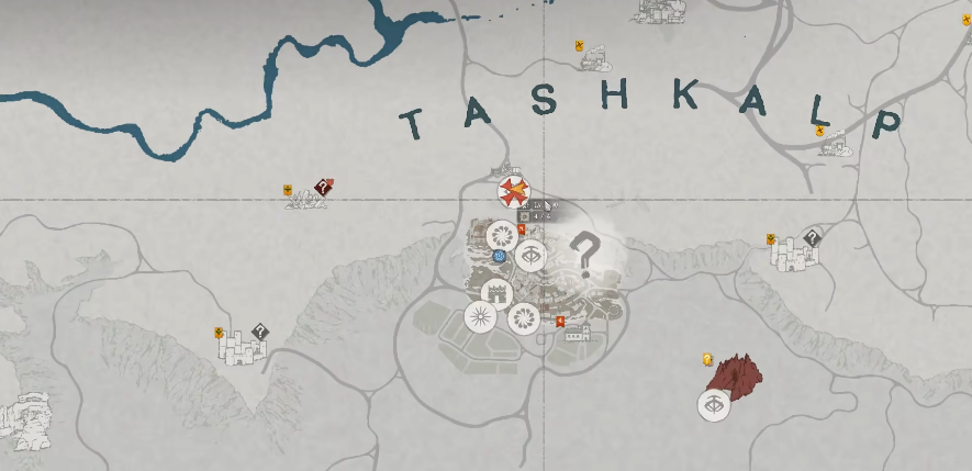 游戏实机画面：托马索三岔路驿站全景，沙尘微扬，少年NPC站在木制廊柱旁，背景可见风蚀岩壁与远处沙暴边缘