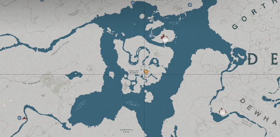 静止寺传送点实景俯视图：青灰色石板路向右延伸入薄雾，左侧为残破山门，右侧可见隐约石阶与悬垂藤蔓