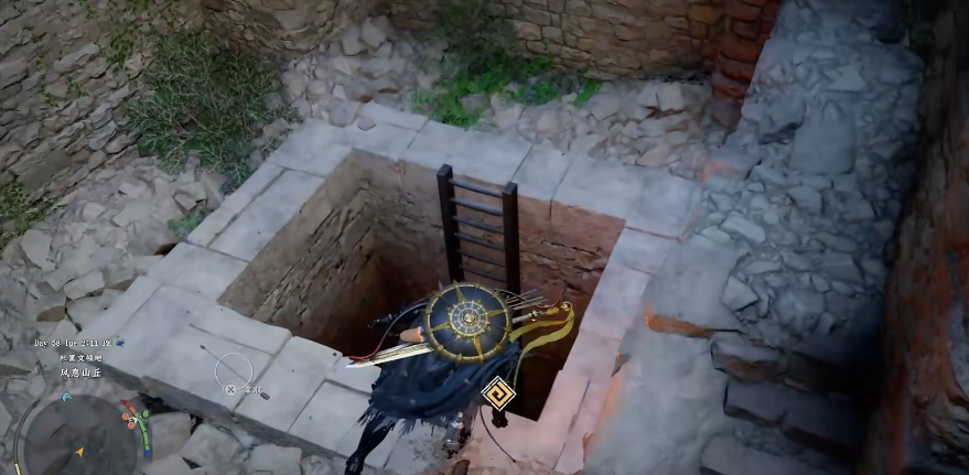 双灯齐明状态：两根灯柱烈焰熊熊，地面浮现发光齿轮阵列，中央岩壁正徐徐开启一条幽深缝隙