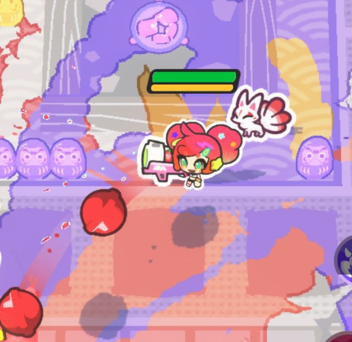 必杀技释放瞬间CG：洛琪高举炮筒，16颗糖果弹拖着彩色尾迹呼啸而出，画面中央浮现‘-力量’‘-敏捷’等动态减益文字