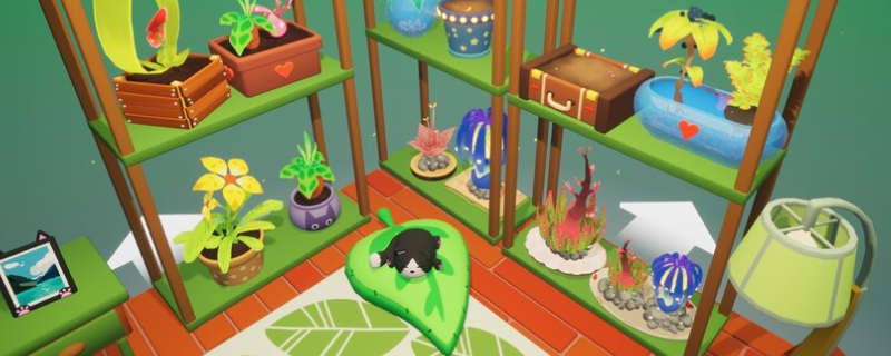 《Garden in》游戏界面特写：一株嫩绿幼苗叶片上清晰可见几只褐色小虫，玩家手指正悬停于屏幕喷雾图标上方，UI右下角浮现‘呵护有加’成就弹窗