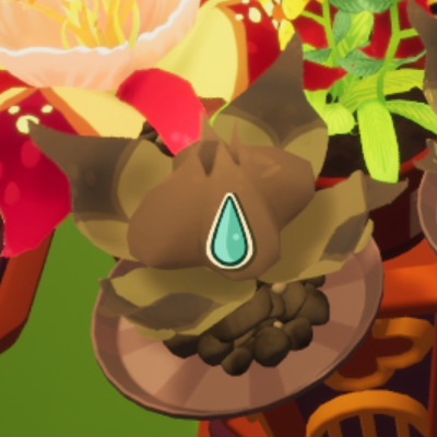 对比示意图：左侧植物光标显示黯淡枯叶图标（无效浇水），右侧同位置植物光标浮现饱满水滴图标（有效浇水）